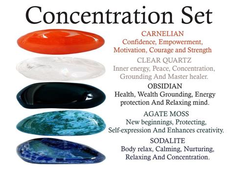 Concentration Crystals Set Concentration Crystals Carnelian Clear Quartz Obsidian Moss