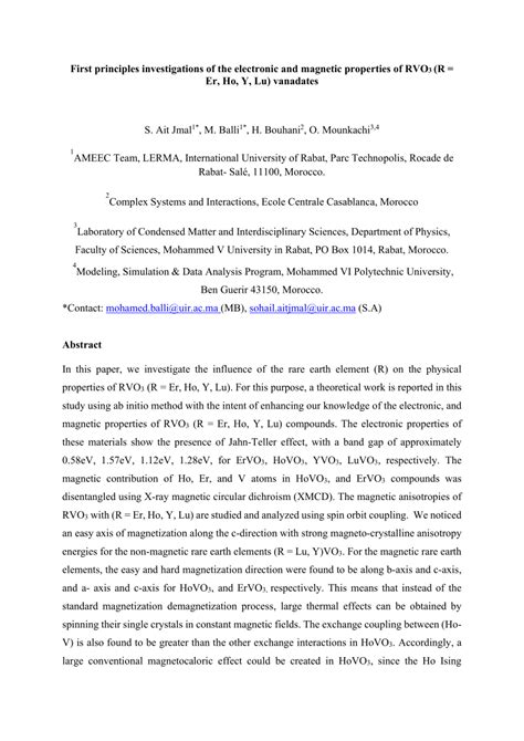 PDF First Principles Investigations Of The Electronic And Magnetic