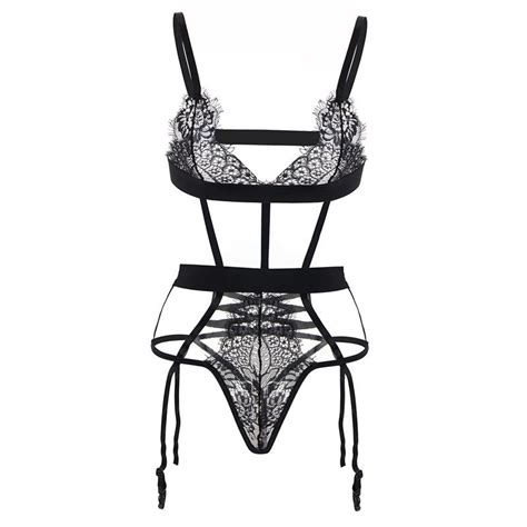 Comeondear Strappy Bodysuit Lingerie Sexy Plus Size Hollow Lace Teddy