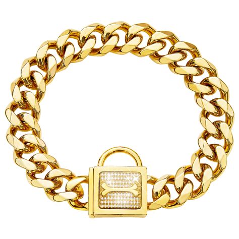 BMusdog Gold Chain Dog Collar with Bling Bling CZ Dimonds 19MM Heavy