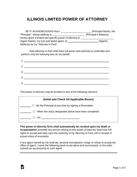 Free Illinois Limited Power Of Attorney Form Pdf Word Eforms