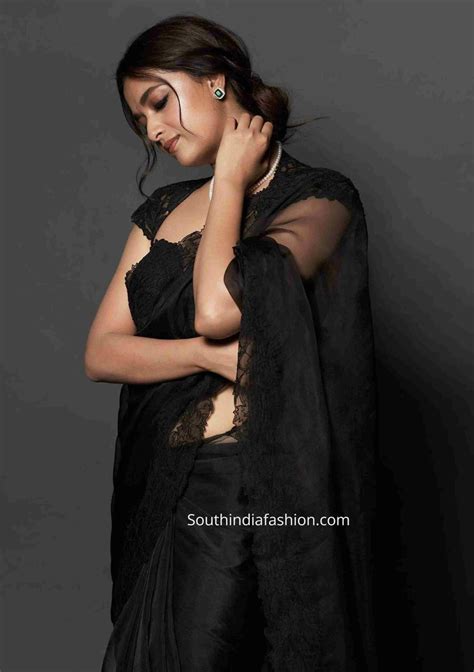 Keerthy Suresh In A Black Organza Saree South India Fashion