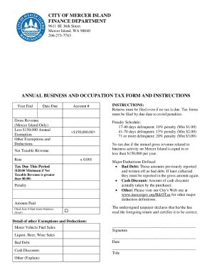 Fillable Online Annual Business And Occupation Tax Form And