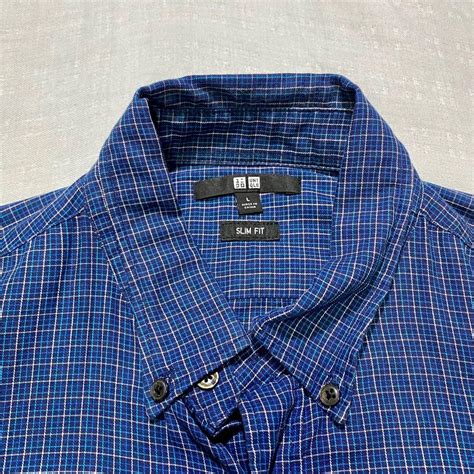 Uniqlo Blue Polo Checkered Slim Fit Mens Fashion Tops And Sets