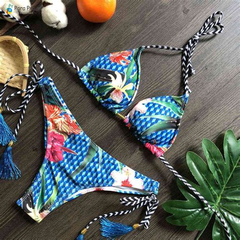 Para Praia Vendaje Micro Bikini Mini Halter Traje De Baño Brasileño