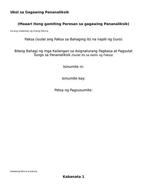 Format Sa Pananaliksik Sa Pagbasa At Pagsulat Tungo Sa Pananaliksik