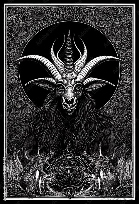 Baphomet Gothic Engraving Illustration Filigree Background Generated By