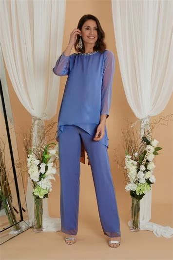 Julianna Chiffon Embellished Trouser Suit In Blue Roman Originals Uk