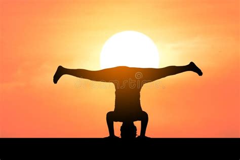 Silhouette Yoga with Sunset or Sunrise Stock Photo - Image of girl ...