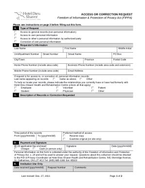 Access Or Correction Request Freedom Of Doc Template Pdffiller