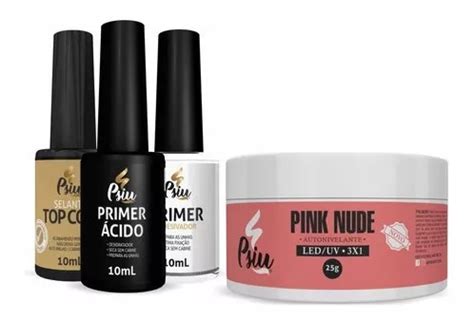 Kit Nail Psiu Primer Cido Adesivador Top Coat Gel Pink Nude Parcelamento Sem Juros