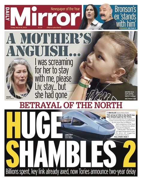 Daily Mirror Front Page 10th Of March 2023 Tomorrows Papers Today