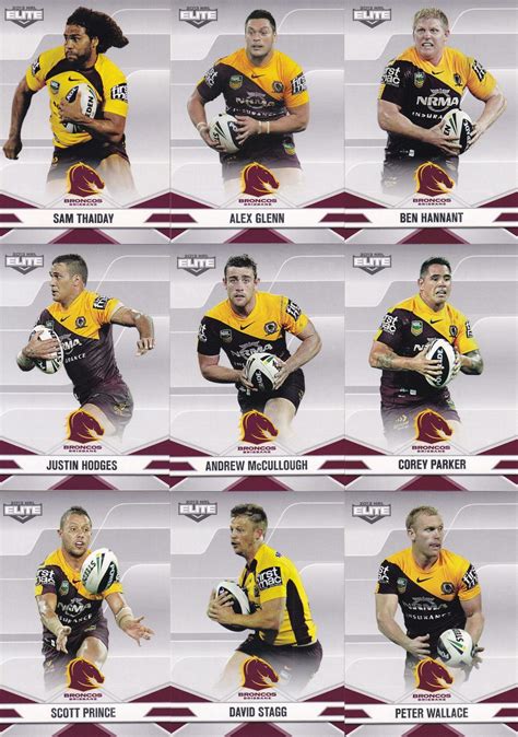 Nrl Elite Base Team Set Brisbane Broncos Gold Coast Trading Cards