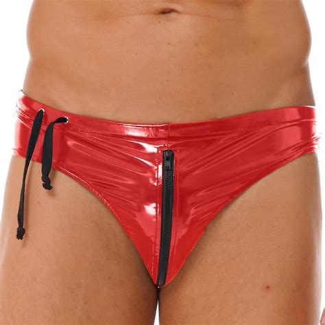 DPois Slip Taille Basse Homme Sexy Bulge Pouch Wetlook Boxer Cuir