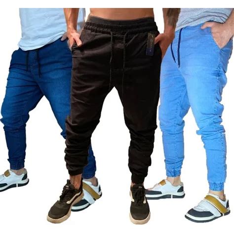 Kit Cal As Jeans Camuflada Masculina Jogger C Punho Lycra