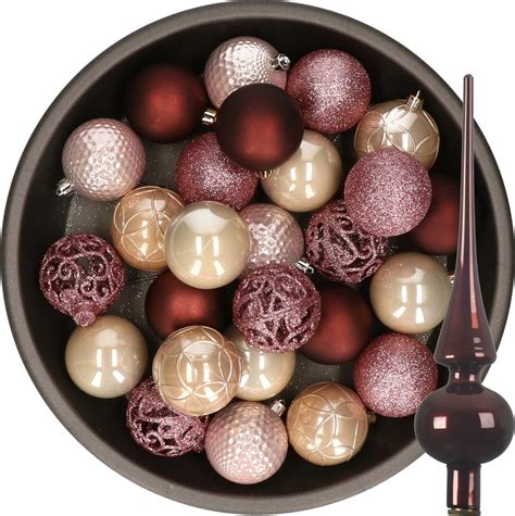 Decoris Kerstballen 37x ST Kunststof 6 Cm Roze En Bruin Tinten