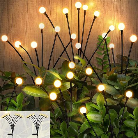 TIYUPA 2 Pack Solar Powered Firefly Lights 8LED Solar Lights Outdoor