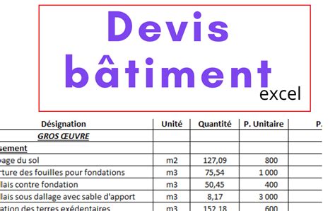 Devis Batiment Excel Livres Et Documents Gratuits Génie Civil