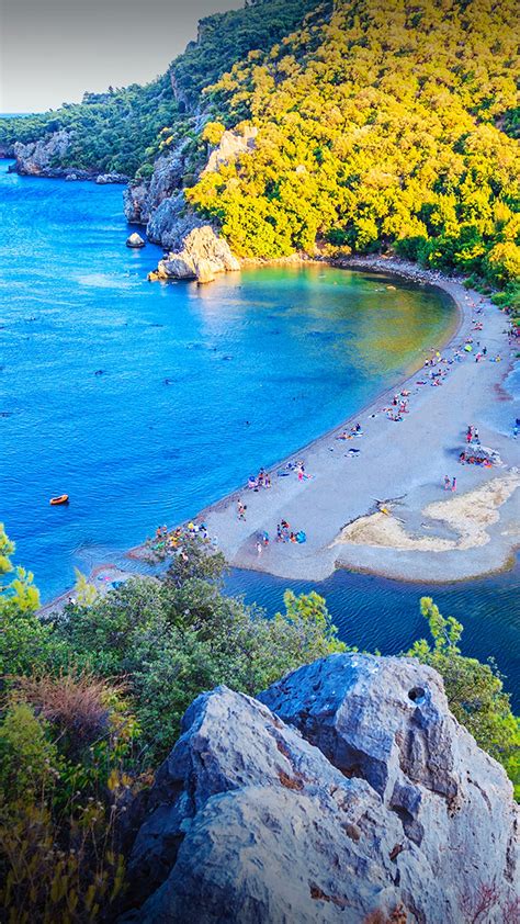 Beach At Mediterranean Coast From High Angle In Olympos Antalya