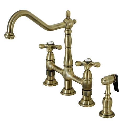 Kingston Brass KS1273AXBS Heritage Bridge Kitchen Faucet with Brass ...