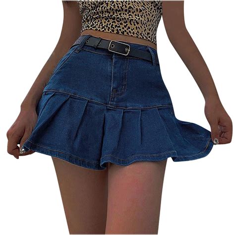 Jwzuy Womens Ruffle Short Mini Denim Skirts Casual Slim A Line Pleated