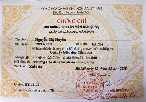 Chứng Chỉ Quản Lý Giáo Dục Mầm Non Trường CĐ Sư Phạm Trung Ương