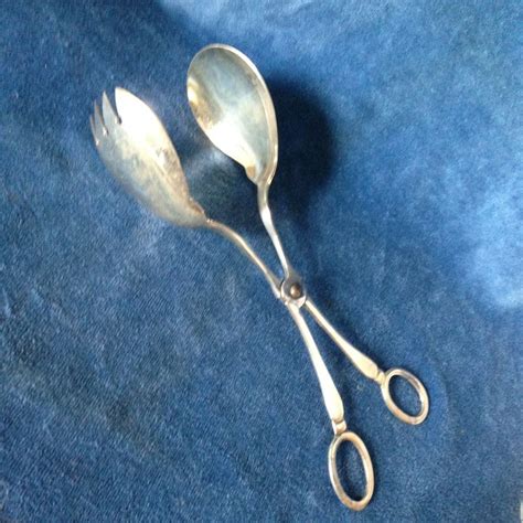 Vintage Silver Plated Serving Tongs Salad Spoon Fork Japan Made