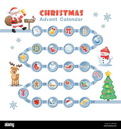 Christmas Countdown Advent Calendar With Christmas Decorative Icons And