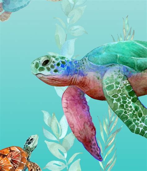 Colorful Watercolor Sea Turtles Shower Curtain Aqua Ocean Etsy