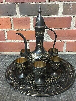 Rare Mid-Century Brass Middle Eastern Tea Set Vintage Foreign Unique in ...