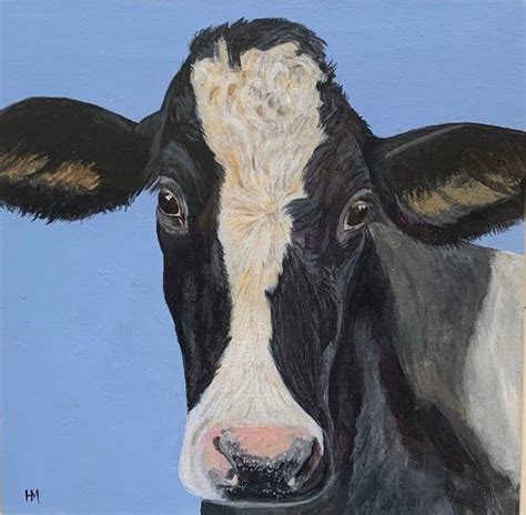 Holstein Friesian Cow Art Print Picture Portrait On Blue Etsy