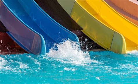 Blue Slide In The Pool Of The Water Park Stock Image Image Of