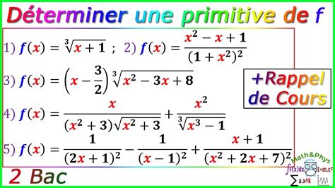 Fonctions Primitives Calcul De Primitives 2 Bac Exercice 10