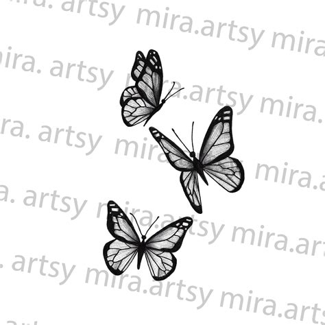 Three Butterflies Flying Drawing Scan DIGITAL DOWNLOAD for Tattoo Design or Print - Etsy