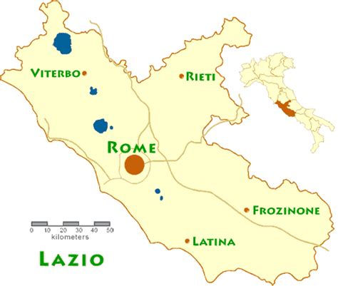 Travel Maps of the Italian Region of Lazio Near Rome