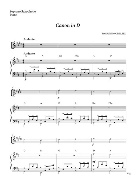 Canon In D For Soprano Sax And Piano With Chords Arr C Ssio Silva