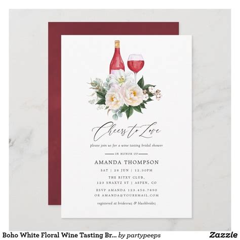 Boho White Floral Wine Tasting Bridal Shower Invitation Zazzle Wine Tasting Bridal Shower