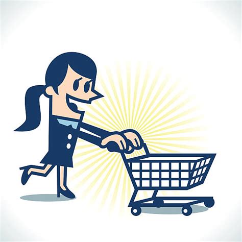 Woman Pushing Shopping Cart Illustrations Royalty Free Vector Graphics