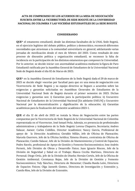 Acta De Compromiso De La Mesa De Negociaci N Acta De Compromiso De