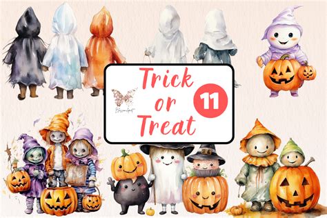 Trick Or Treat Watercolor Cliparts Graphic By Blossomclipart