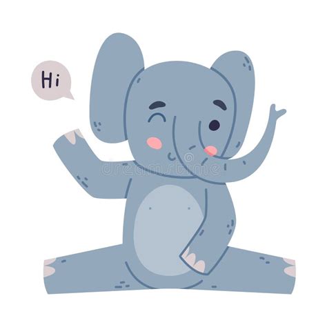 Funny Elephant With Large Ear Flaps And Trunk Greeting Saying Hi Vector