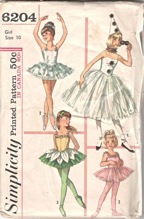 Simplicity 6204 1960s Girls Ballet Ballerina Costume Hat Ruff TUTU