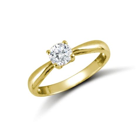 Ladies Solid 9ct Yellow Gold White Round Brilliant Cubic Zirconia Solitaire Engagement Ring