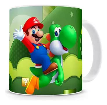 Taza Blanca De Mario Bros Mundo Y Yoshi Mercadolibre