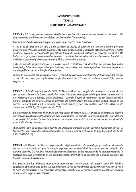 Cp 2 Derechos Fundamentales Casos PrÁcticos Tema 2 Derechos