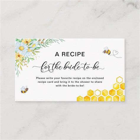 Honey Bee Bridal Shower Recipe Request Enclosure Card Zazzle In