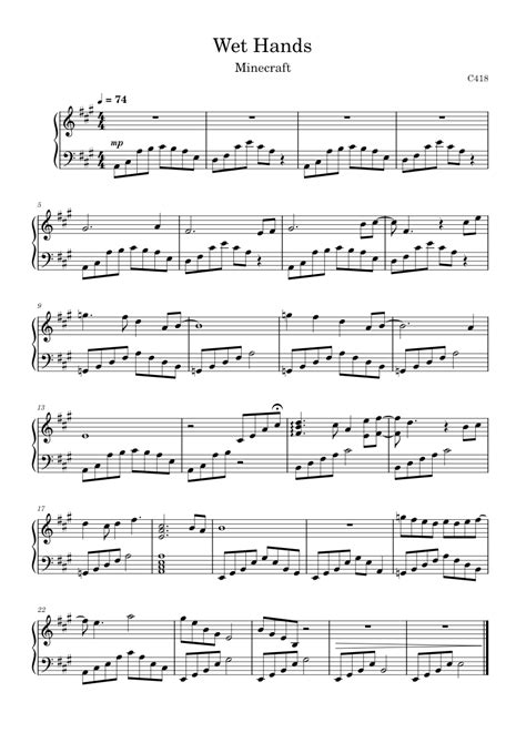 Wet Hands C418 Sheet Music For Piano Solo Easy