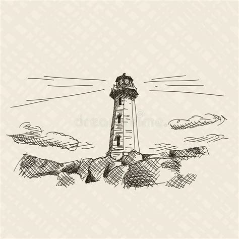 Le Phare Sur Le Rivage En Pierre Illustration De Vecteur Illustration