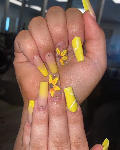 30 Coffin Sunflower Nails Perfect For The Summer 2024 Nail Designs Daily