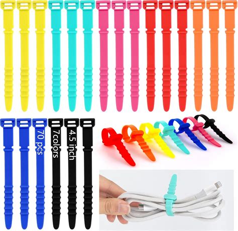 Amazon 70pcs Silicone Zip Ties Colorful Cable Ties Reusable Cord